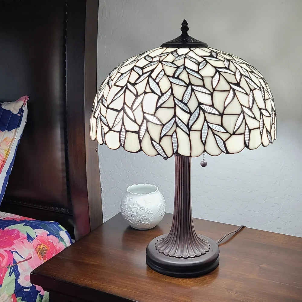 Tiffany Style Table Lamp, 16" Diameter, White AM332TL16B Amora Lighting