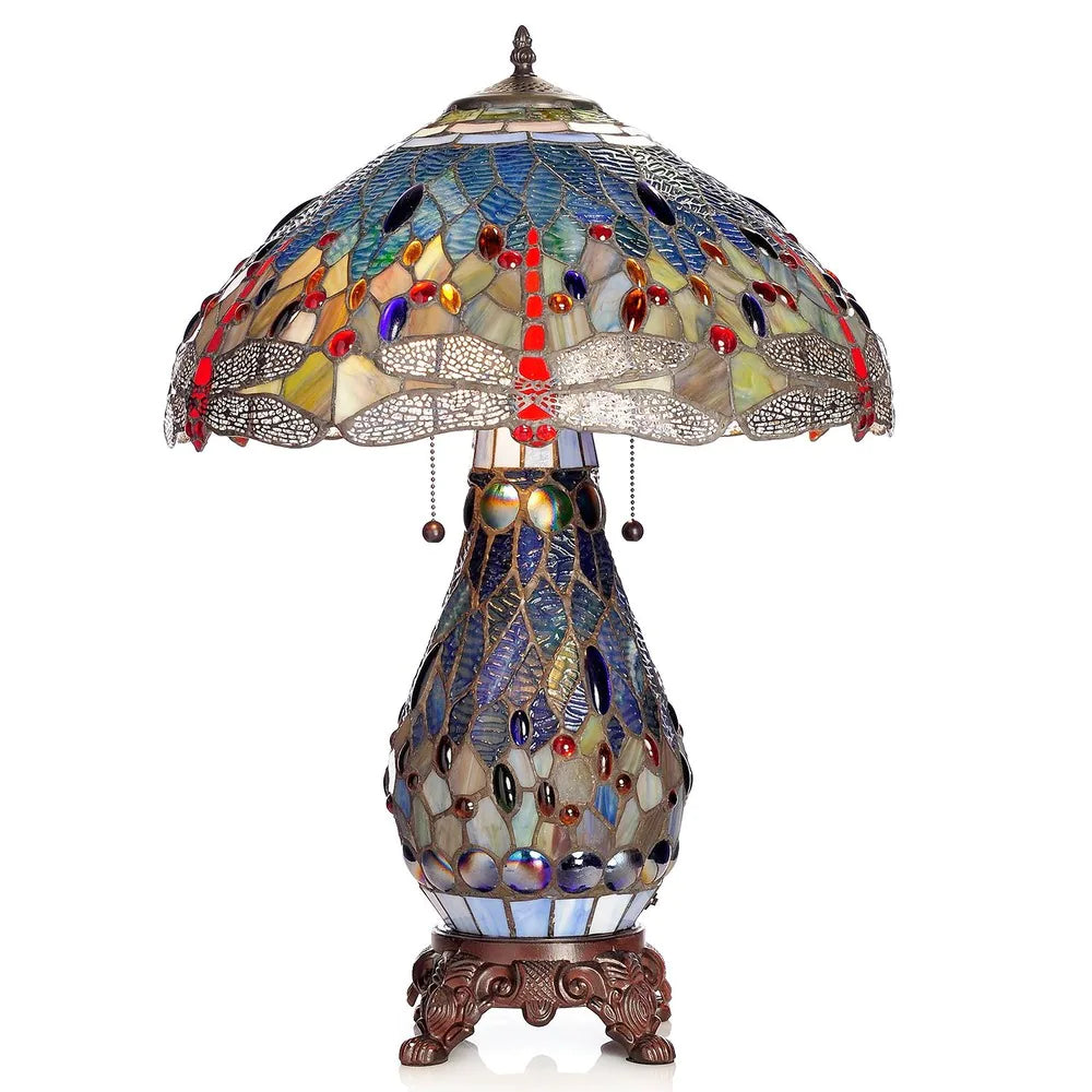 Tiffany-style Dragonfly Lamp with Lighted Base