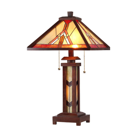 Tiffany Style Mission Double Lit 2+1-light Dark Bronze Table Lamp