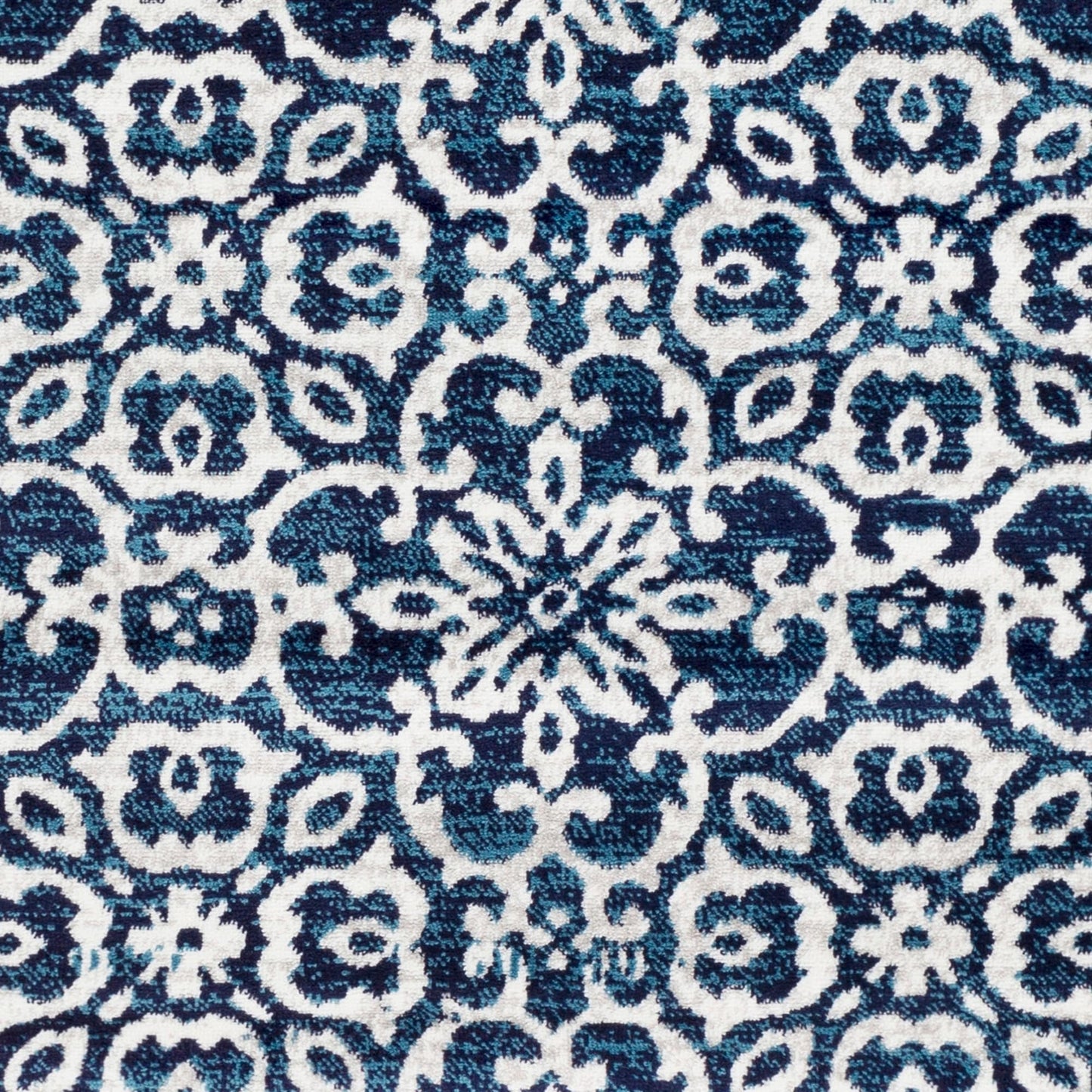 Vintage Damask Navy Blue White Area Rug