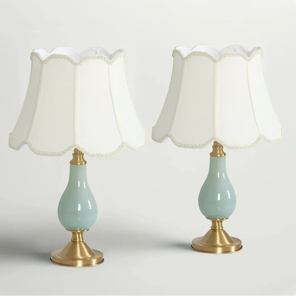 Traditional Table Lamps Set of 2 Bronze Ceramic Carved Leaf Creme Rectangular Bell Shade