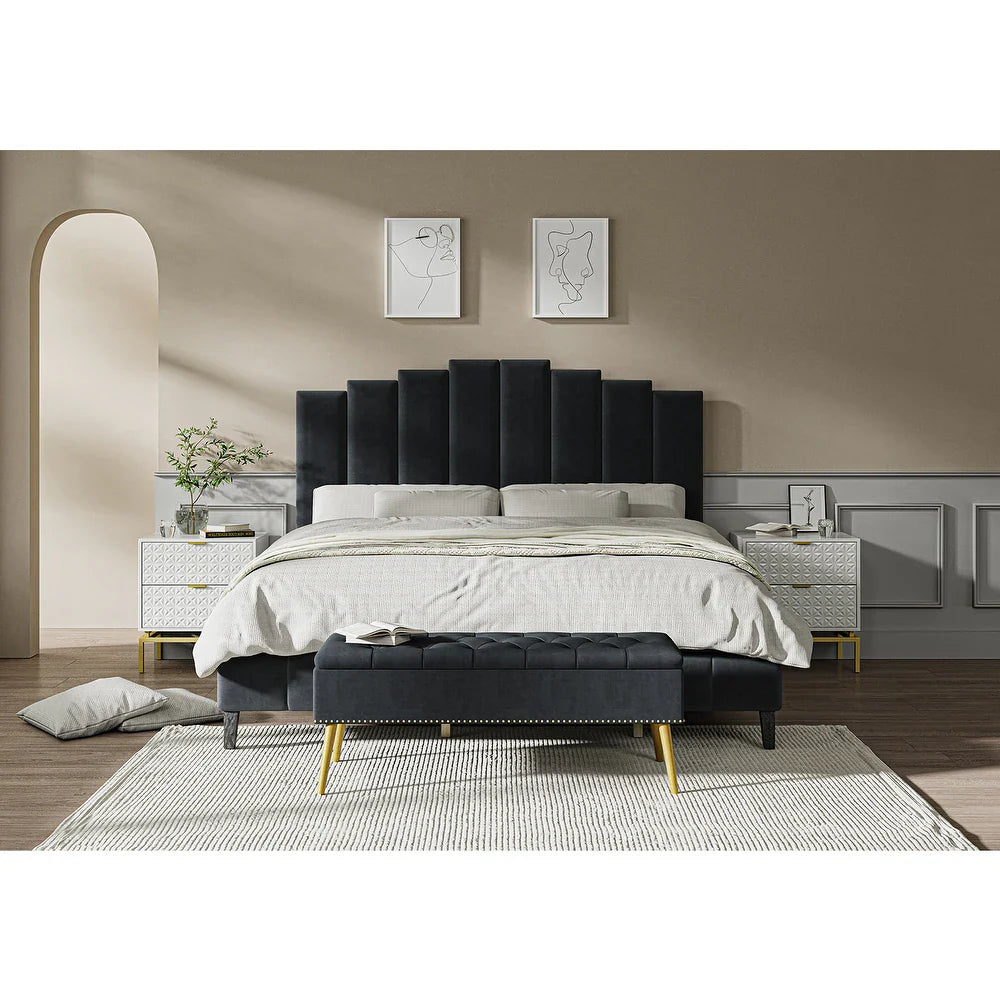 Tufted Upholstered Platform Bed with Sturdy Center Legs and Elegant Headboard for Bedroom