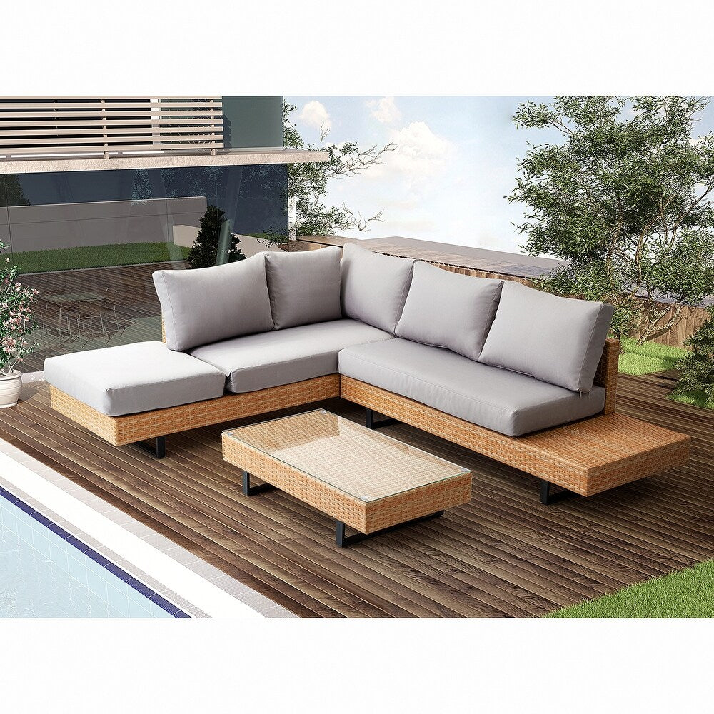 Tumbes Rattan 5-Person Weatherproof Outdoor Furniture Seating Group with Cushions and Coffee Table