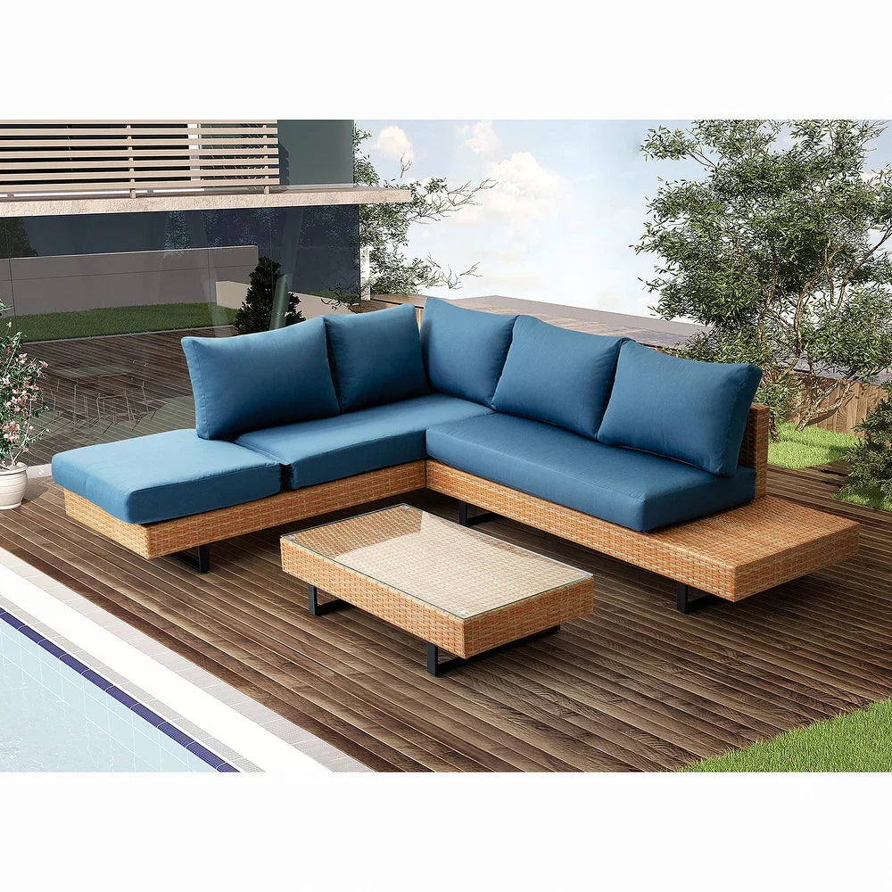 Tumbes Rattan 5-Person Weatherproof Outdoor Furniture Seating Group with Cushions and Coffee Table