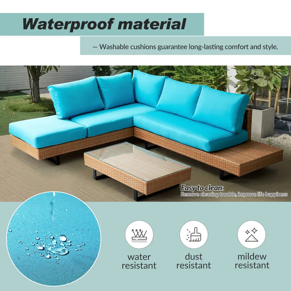Tumbes Rattan 5-Person Weatherproof Outdoor Furniture Seating Group with Cushions and Coffee Table