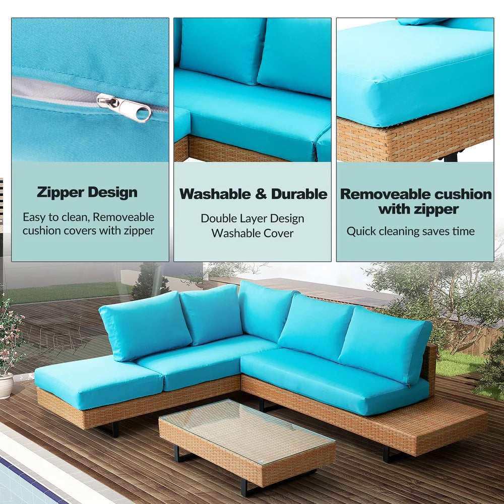 Tumbes Rattan 5-Person Weatherproof Outdoor Furniture Seating Group with Cushions and Coffee Table