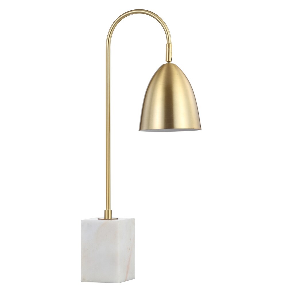 Vaughn 26" Gold Arched Metal with Marble Base LED Table Lamp, Brass Gold/White by JONATHAN Y