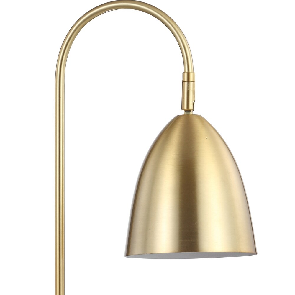 Vaughn 26" Gold Arched Metal with Marble Base LED Table Lamp, Brass Gold/White by JONATHAN Y