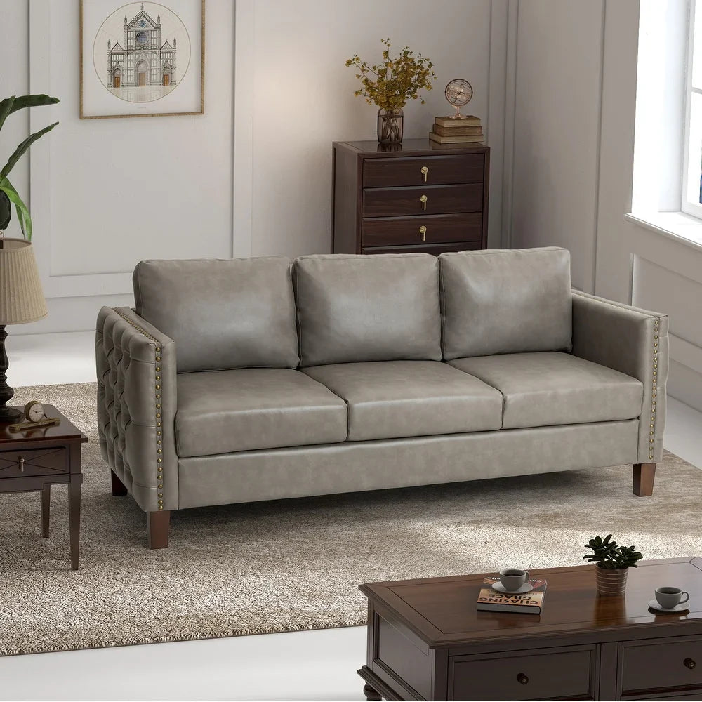 Bortolotti 81.5" Classic Vegan Leather Sofa with Solid Wooden Legs