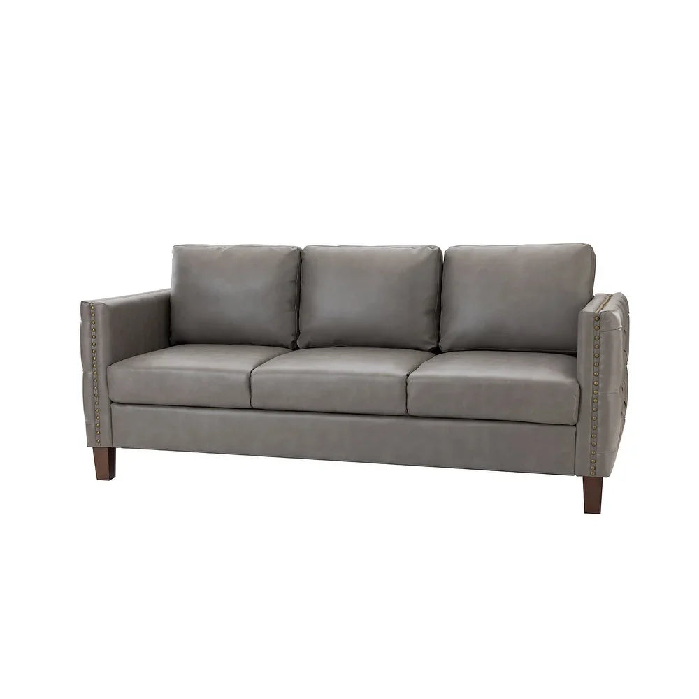 Bortolotti 81.5" Classic Vegan Leather Sofa with Solid Wooden Legs