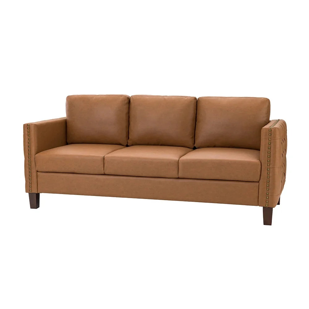 Bortolotti 81.5" Classic Vegan Leather Sofa with Solid Wooden Legs