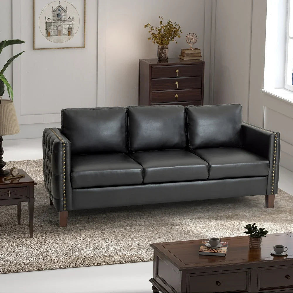 Bortolotti 81.5" Classic Vegan Leather Sofa with Solid Wooden Legs