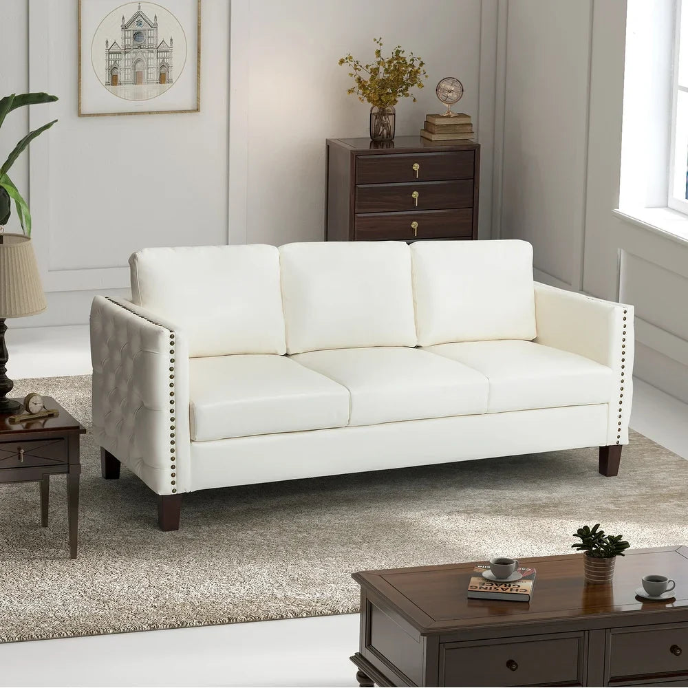 Bortolotti 81.5" Classic Vegan Leather Sofa with Solid Wooden Legs