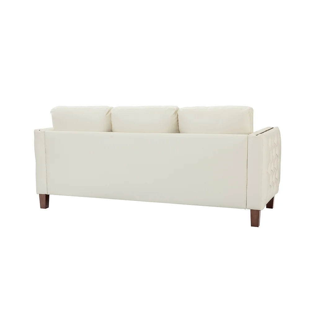 Bortolotti 81.5" Classic Vegan Leather Sofa with Solid Wooden Legs