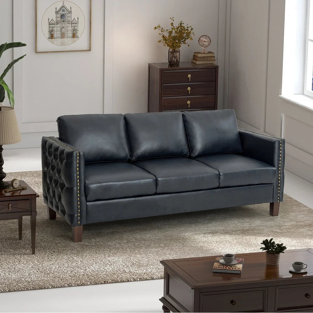 Bortolotti 81.5" Classic Vegan Leather Sofa with Solid Wooden Legs