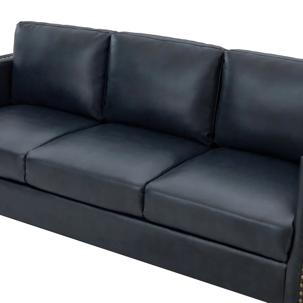 Bortolotti 81.5" Classic Vegan Leather Sofa with Solid Wooden Legs