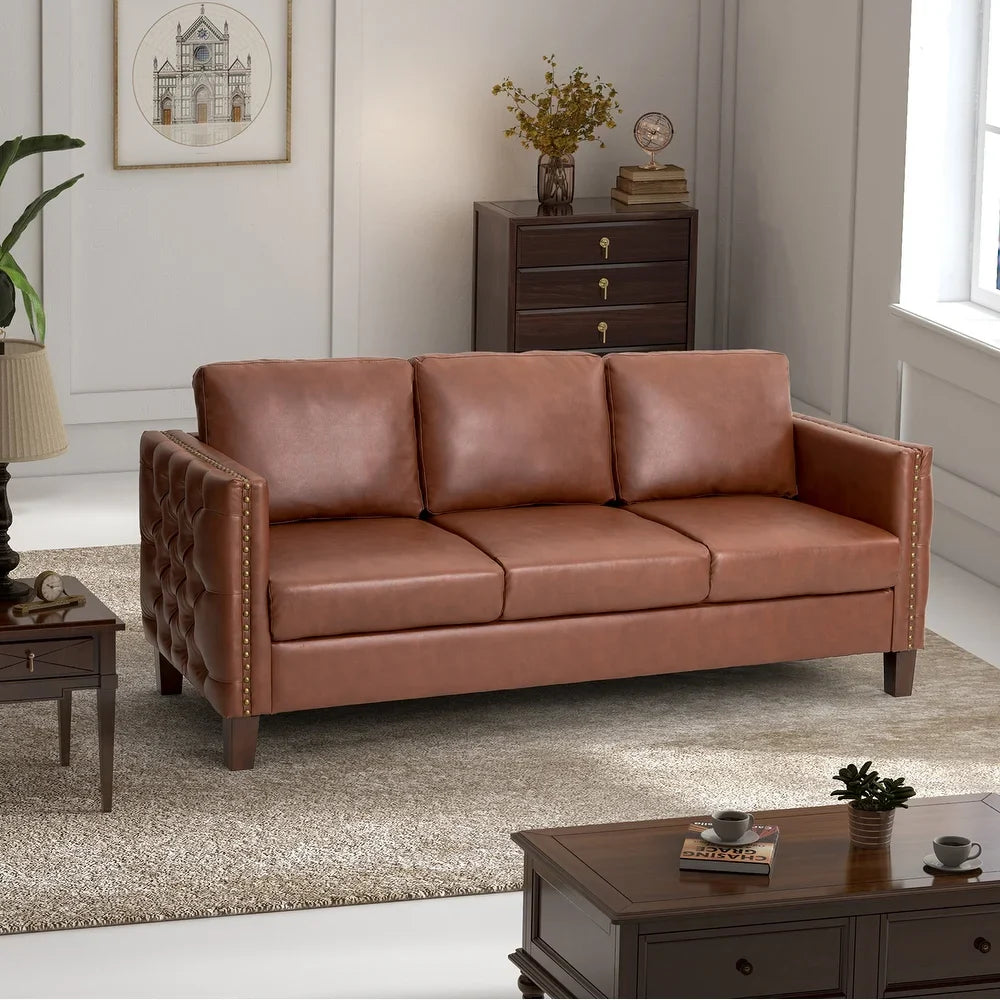 Bortolotti 81.5" Classic Vegan Leather Sofa with Solid Wooden Legs