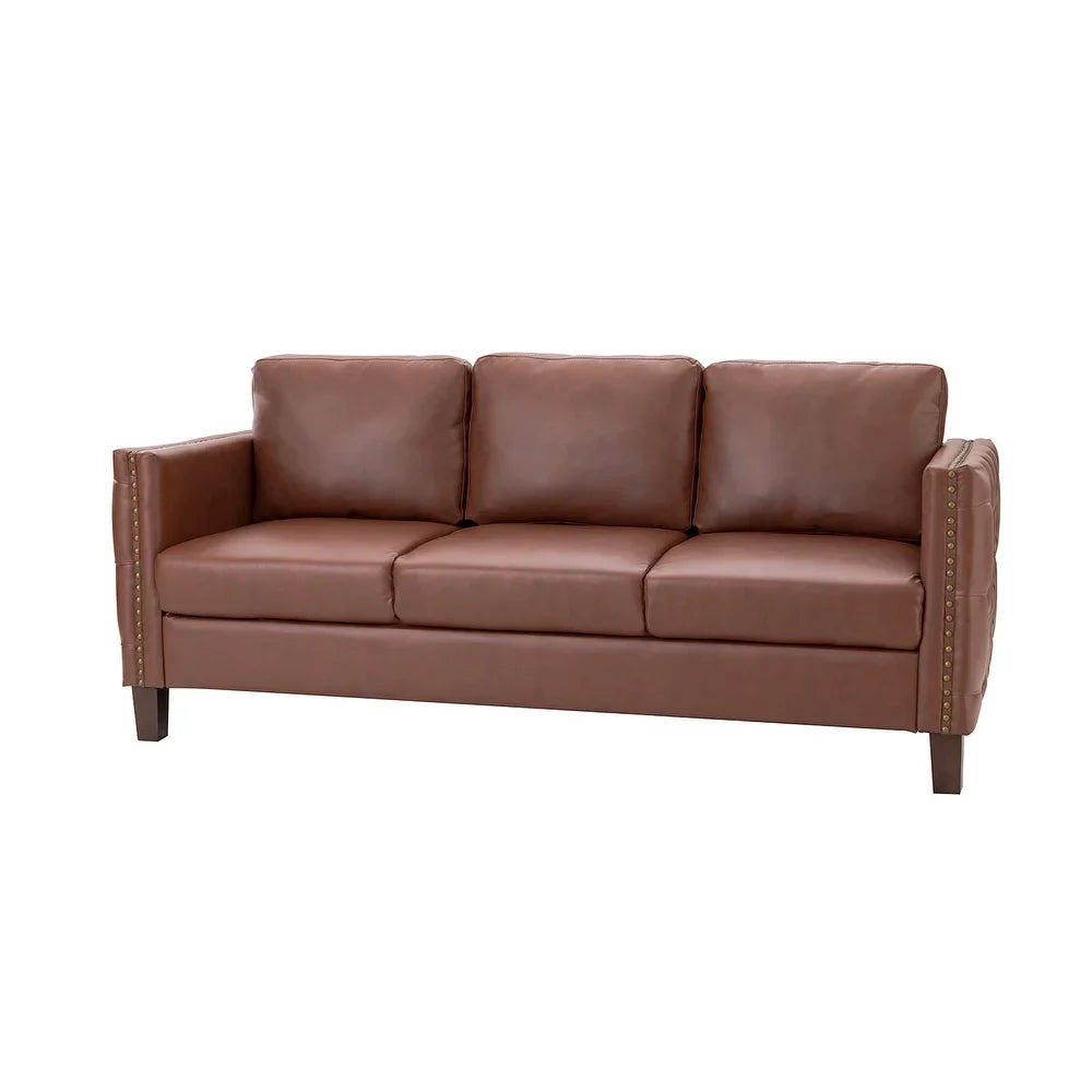 Bortolotti 81.5" Classic Vegan Leather Sofa with Solid Wooden Legs