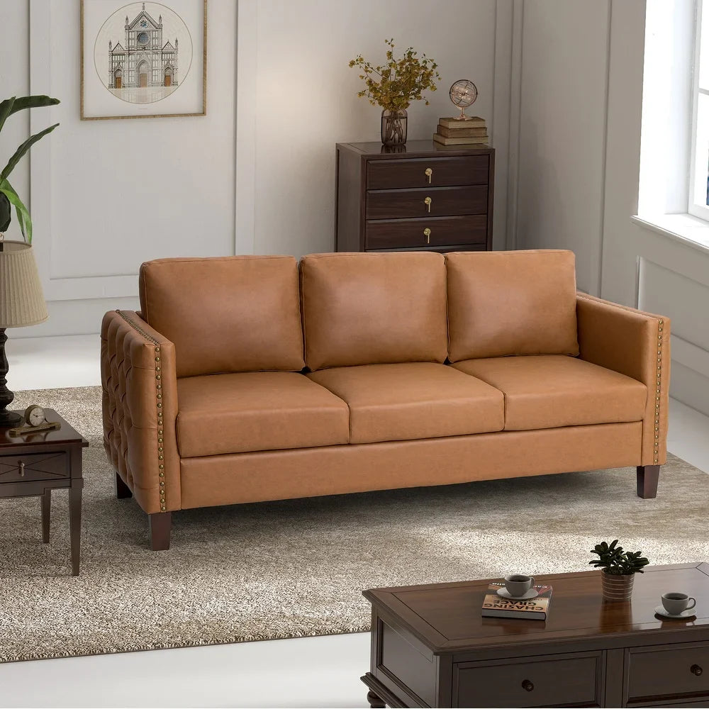 Bortolotti 81.5" Classic Vegan Leather Sofa with Solid Wooden Legs