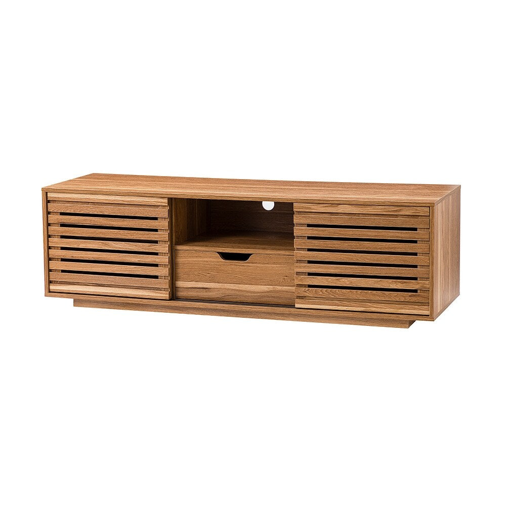 TV Stand for TVs up to 65" with Two Slatted Sliding Doors