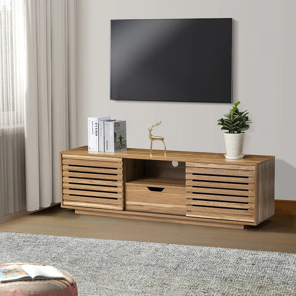 TV Stand for TVs up to 65" with Two Slatted Sliding Doors