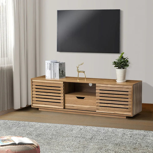 TV Stand for TVs up to 65" with Two Slatted Sliding Doors