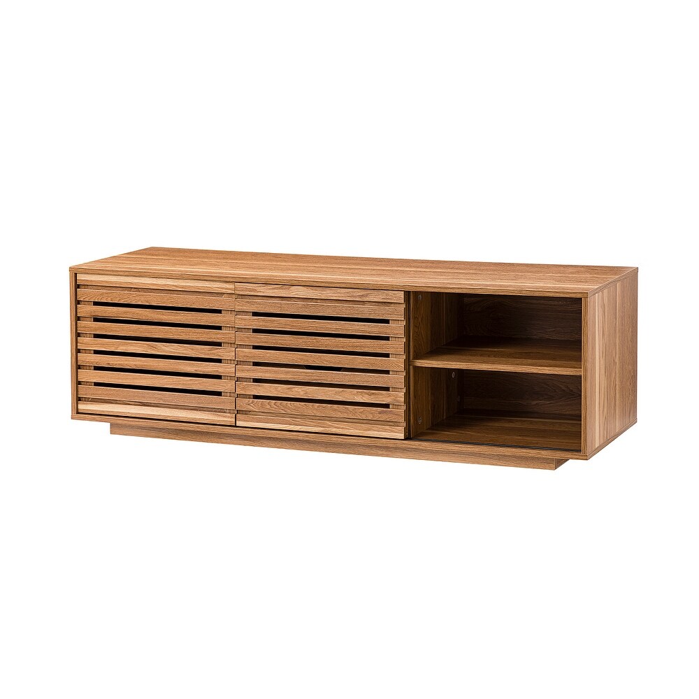 TV Stand for TVs up to 65" with Two Slatted Sliding Doors