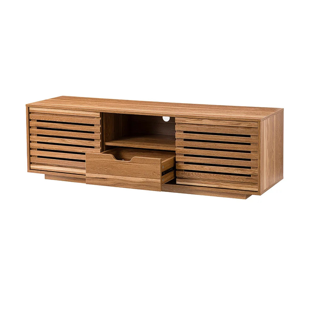 TV Stand for TVs up to 65" with Two Slatted Sliding Doors