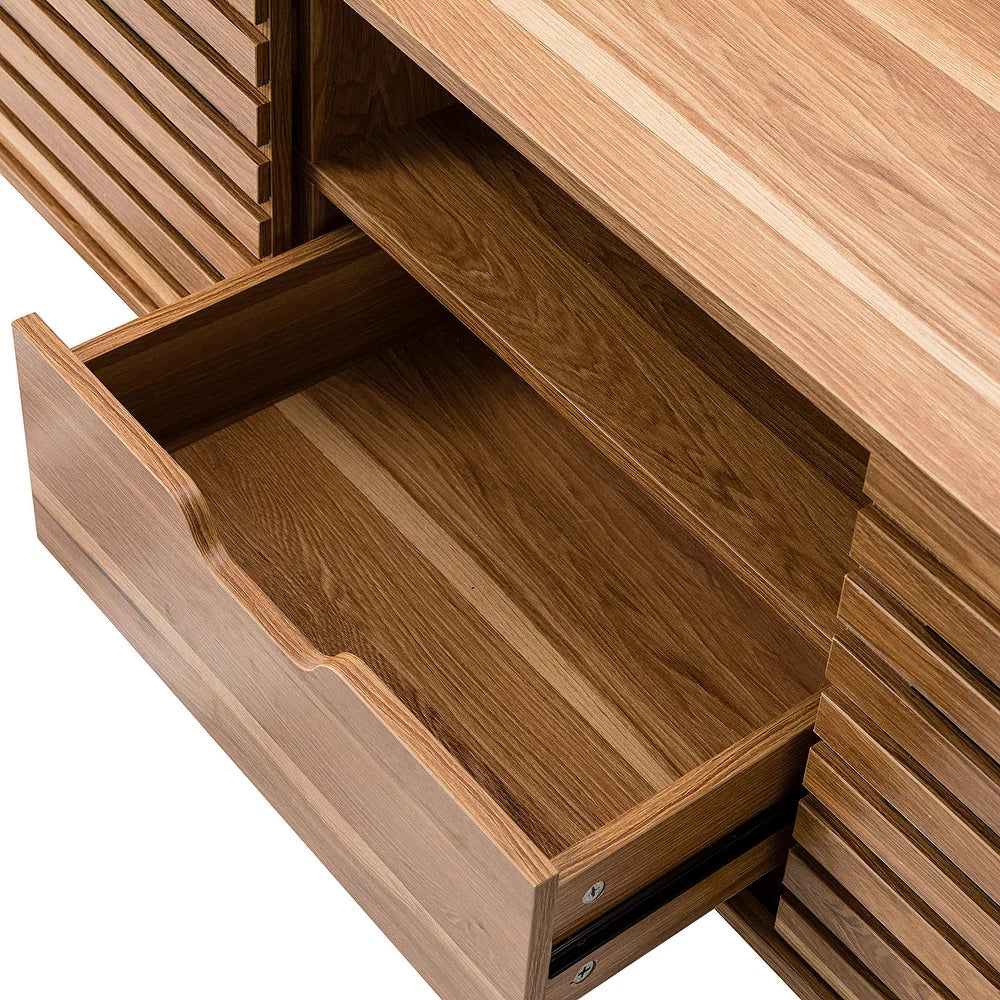 TV Stand for TVs up to 65" with Two Slatted Sliding Doors