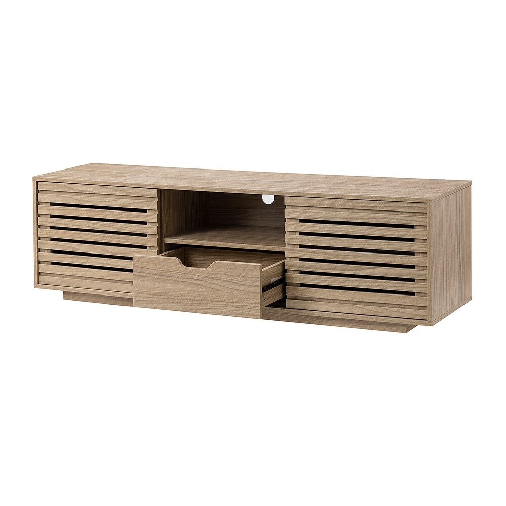 TV Stand for TVs up to 65" with Two Slatted Sliding Doors