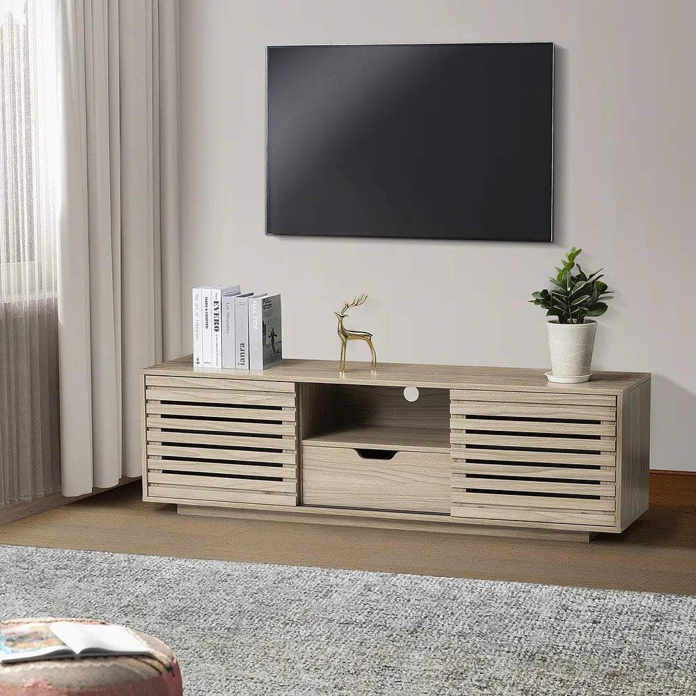 TV Stand for TVs up to 65" with Two Slatted Sliding Doors