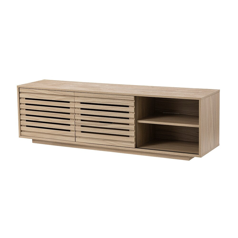TV Stand for TVs up to 65" with Two Slatted Sliding Doors