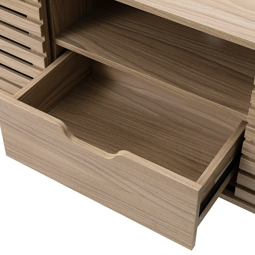 TV Stand for TVs up to 65" with Two Slatted Sliding Doors