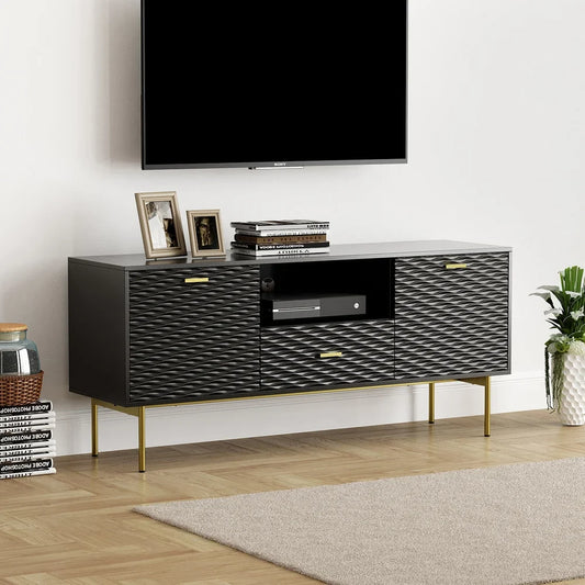 Vittore Contemporary Wooden TV Stand with Wavy Embossed Texture