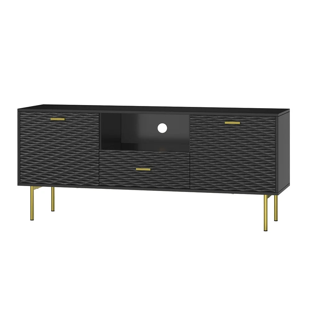 Vittore Contemporary Wooden TV Stand with Wavy Embossed Texture