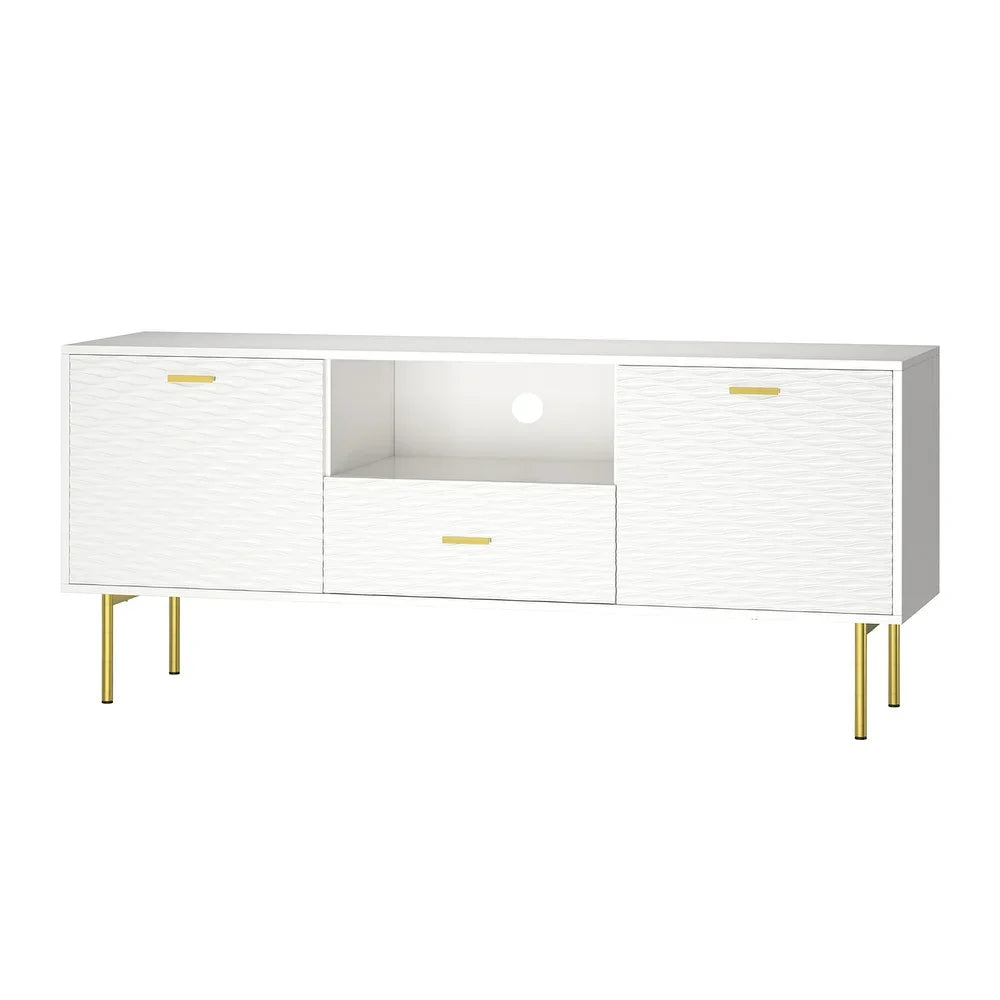 Vittore Contemporary Wooden TV Stand with Wavy Embossed Texture