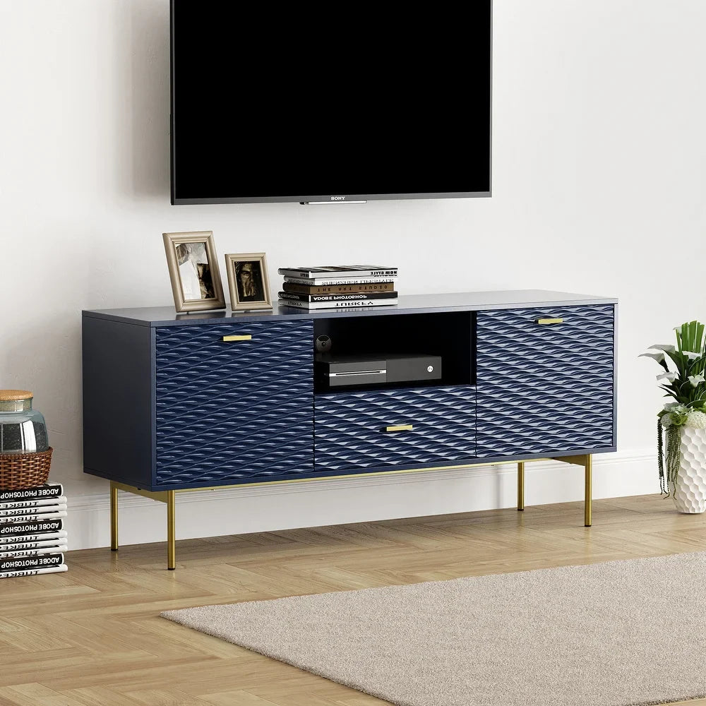 Vittore Contemporary Wooden TV Stand with Wavy Embossed Texture
