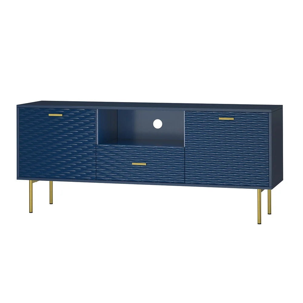 Vittore Contemporary Wooden TV Stand with Wavy Embossed Texture