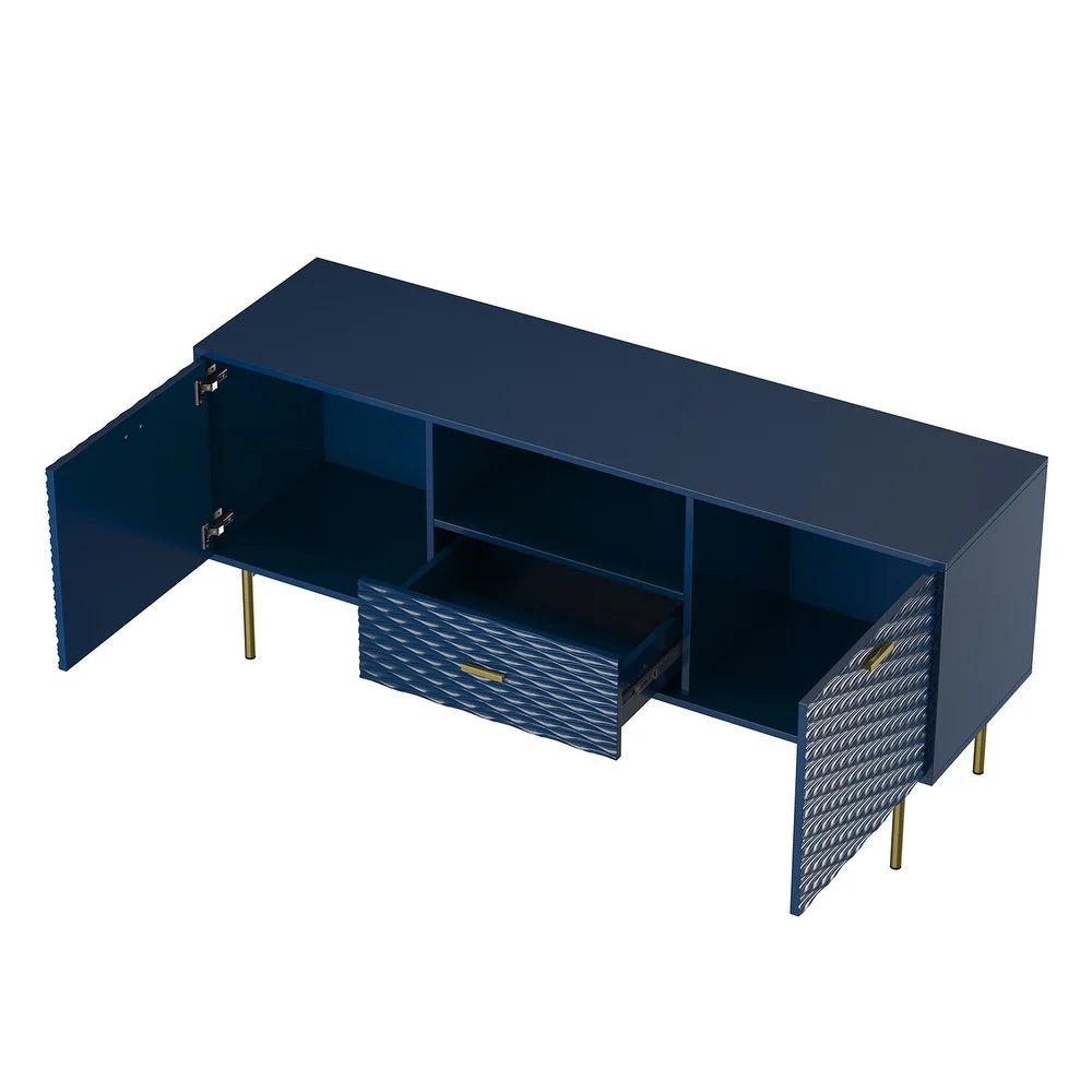 Vittore Contemporary Wooden TV Stand with Wavy Embossed Texture