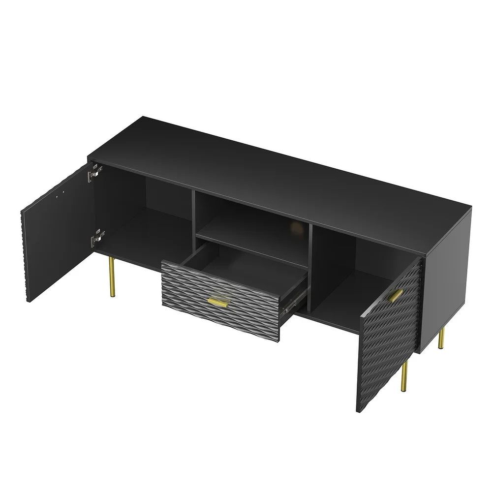 Vittore Contemporary Wooden TV Stand with Wavy Embossed Texture