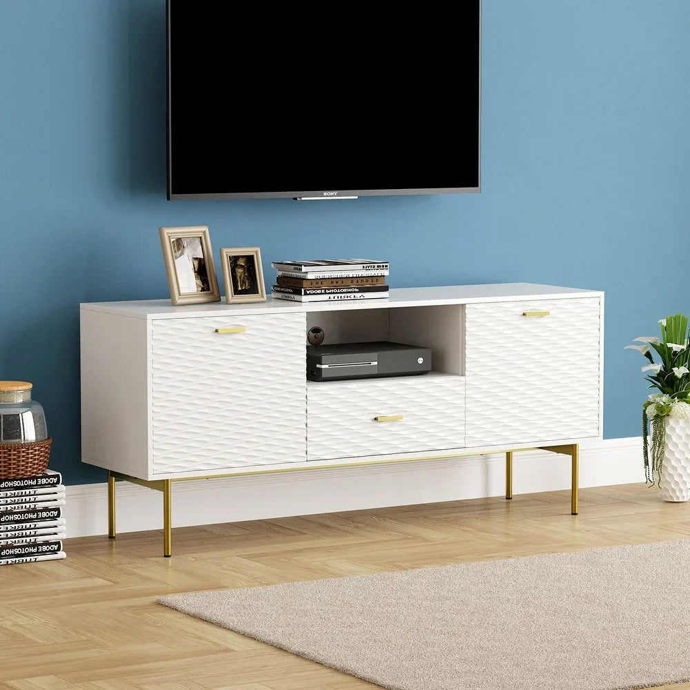Vittore Contemporary Wooden TV Stand with Wavy Embossed Texture