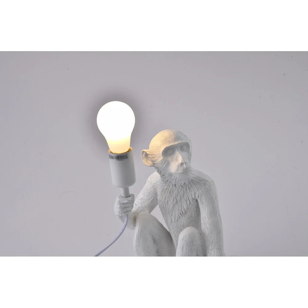 White Sitting Resin Monkey Table Lamp