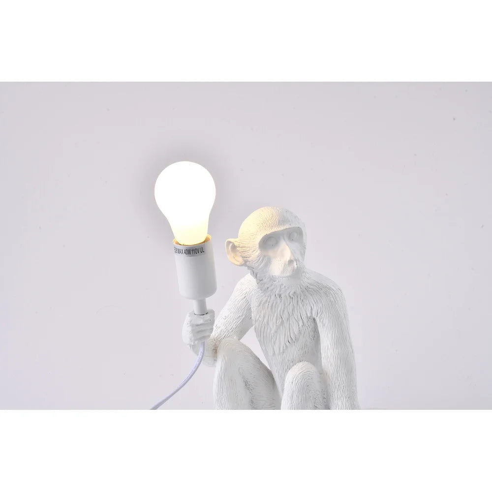 White Sitting Resin Monkey Table Lamp