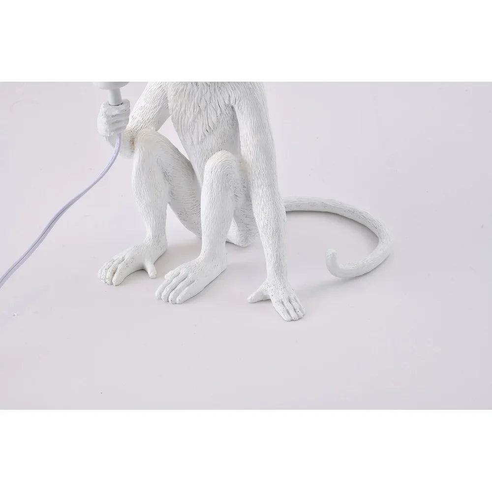 White Sitting Resin Monkey Table Lamp