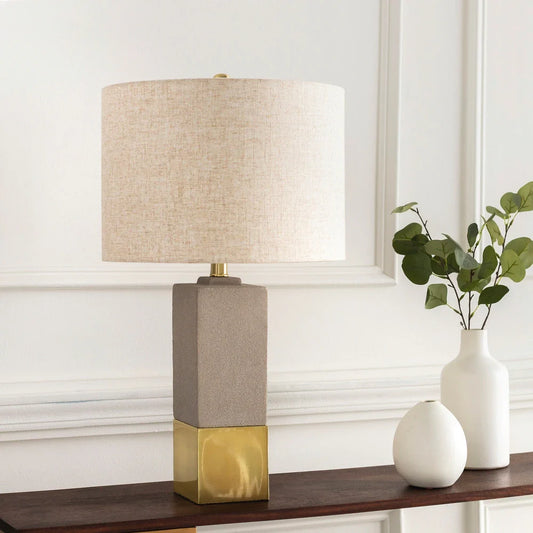 Wilhelminna Concrete and Metal Block Table Lamp - 25"H x 13"W x 13"D