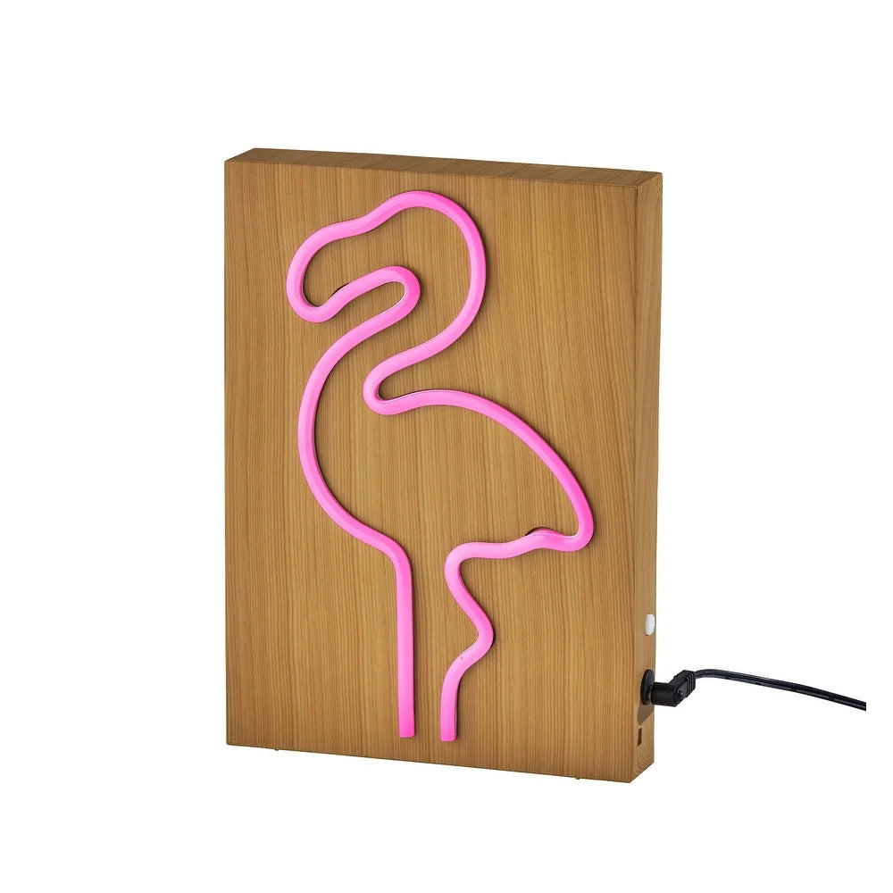 Wood Framed Neon LED Pink Flamingo Table or Wall Lamp