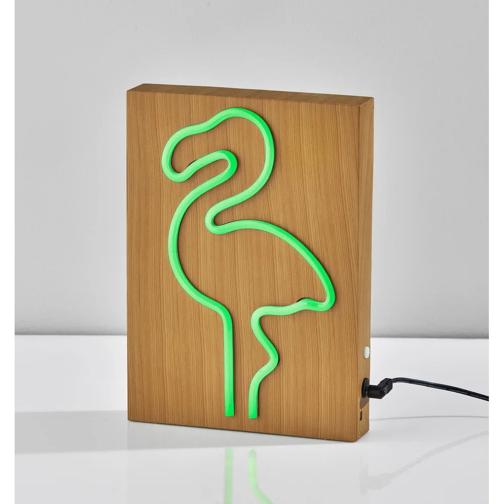 Wood Framed Neon LED Pink Flamingo Table or Wall Lamp