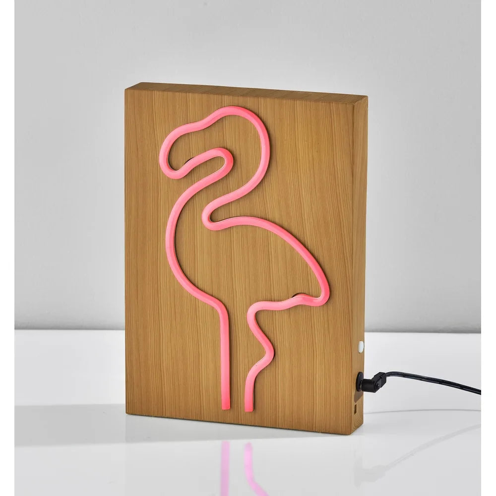 Wood Framed Neon LED Pink Flamingo Table or Wall Lamp