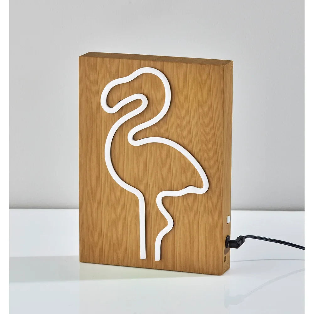 Wood Framed Neon LED Pink Flamingo Table or Wall Lamp