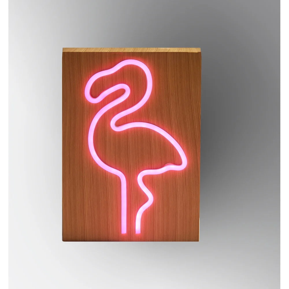 Wood Framed Neon LED Pink Flamingo Table or Wall Lamp